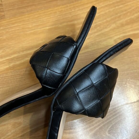 Anne Michelle Black Leather Weave Heels Womens 10 - Picture 5 of 7
